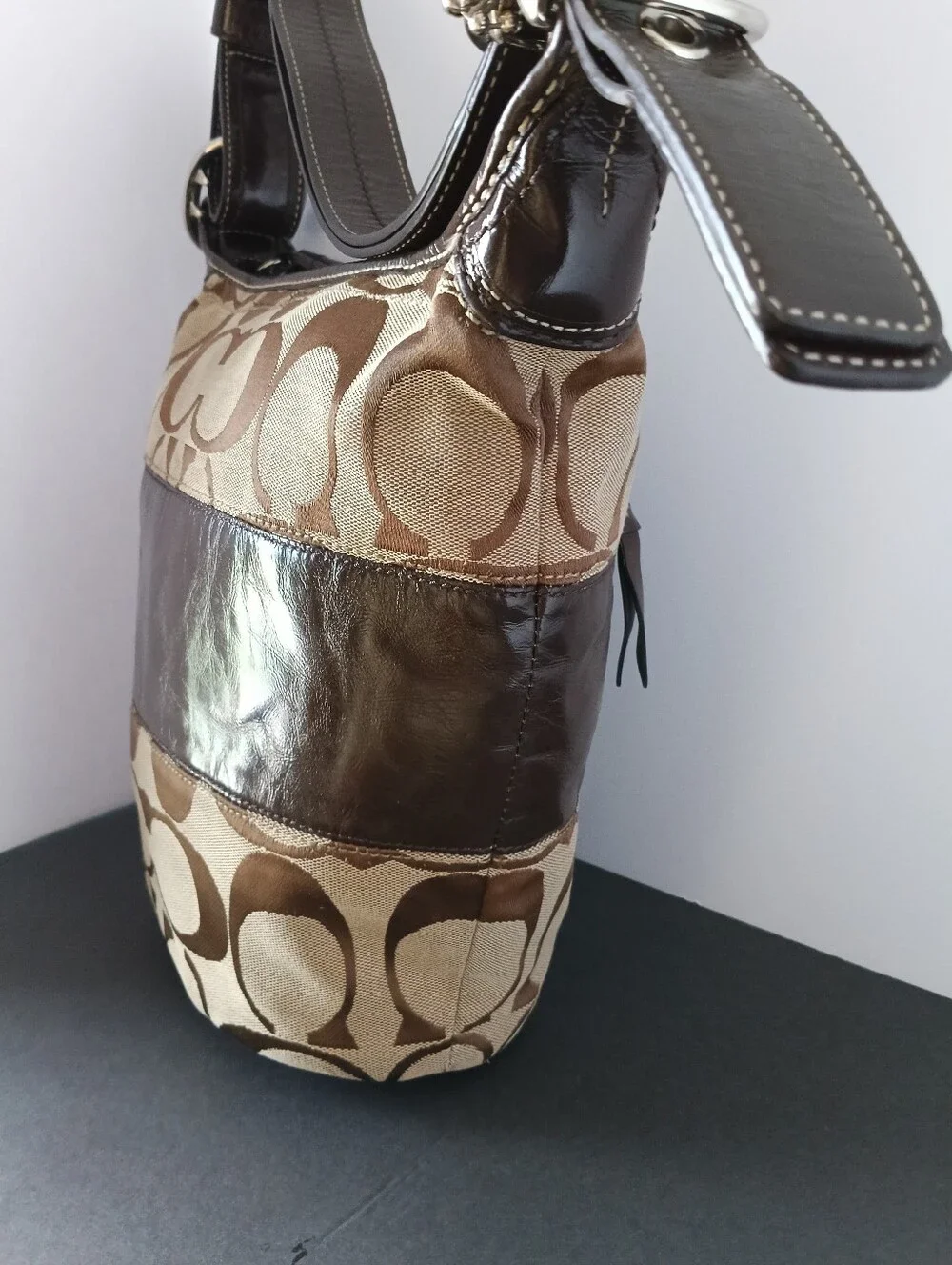 Coach Signature Brown Canvas & Leather Shoulder Bag